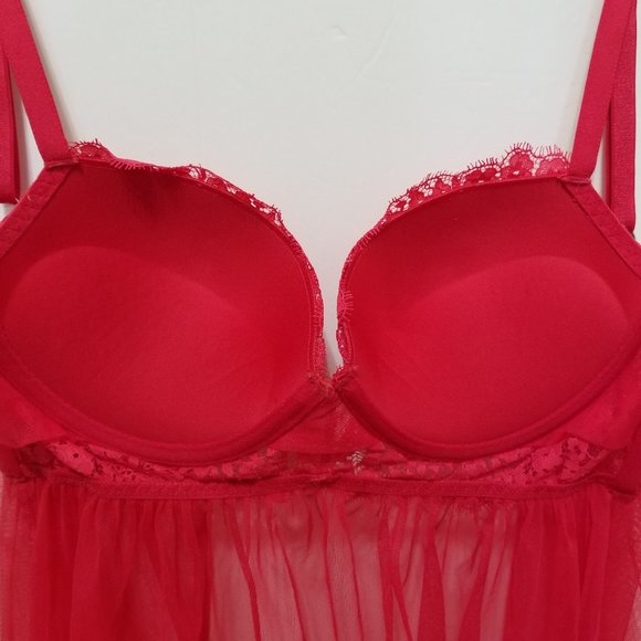 Victoria's Secret babydoll 36C sheer chiffon push-up floral lace eyelash trim - Picture 12 of 16